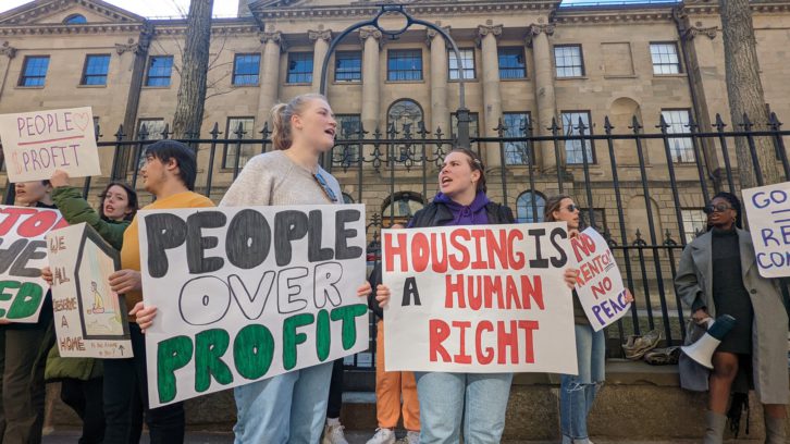 A new group called the Dalhousie Mutual Aid Society marched from the university to Province House, where the Nova Scotia government reconvened its spring legislative assembly on March 21, 2023. They were protesting for more rent control. 