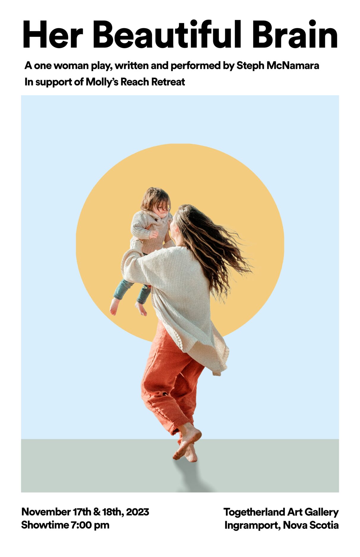A woman swings a small child in the air.