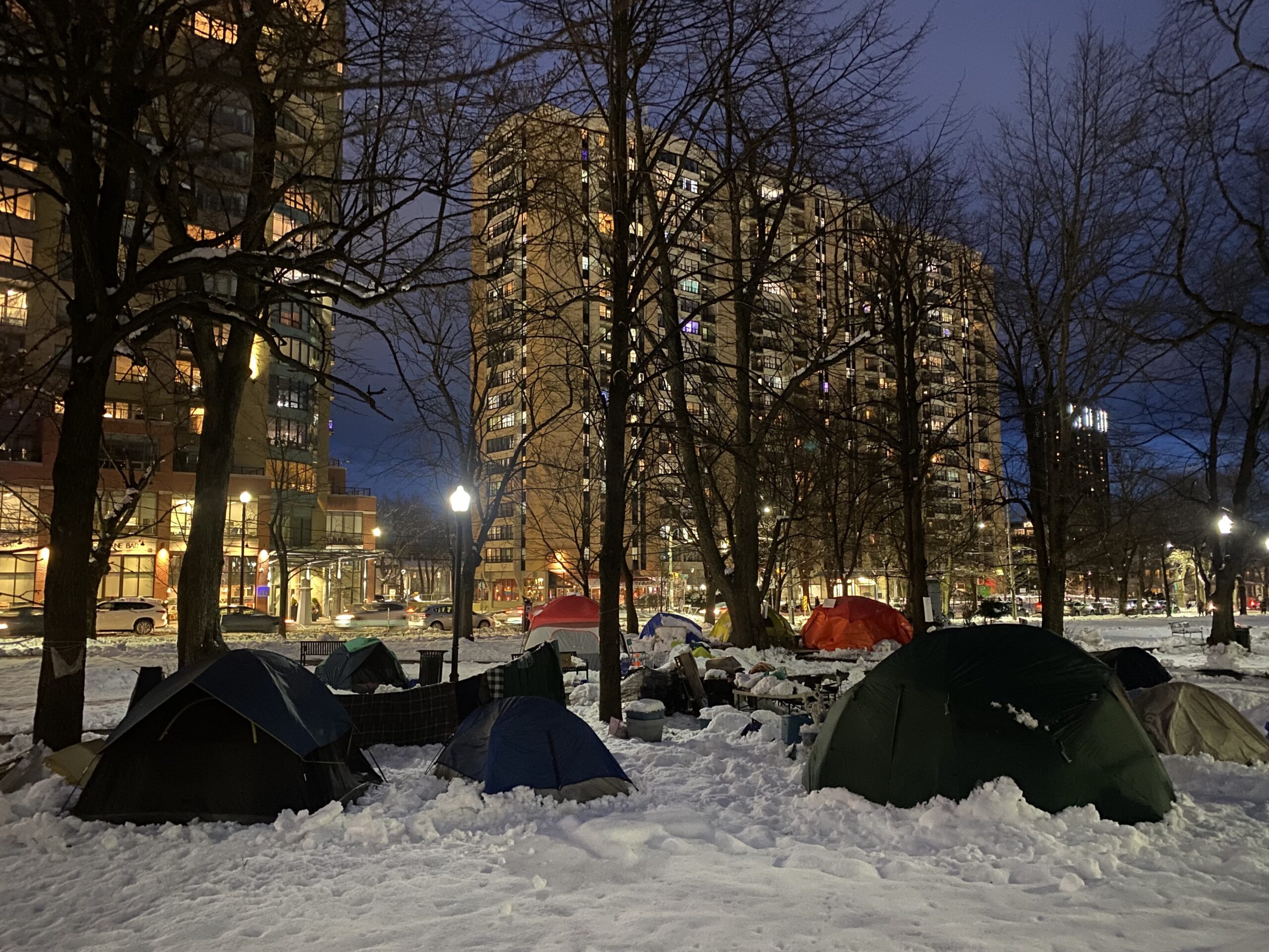 Tents in the snow in Downtown Halifax