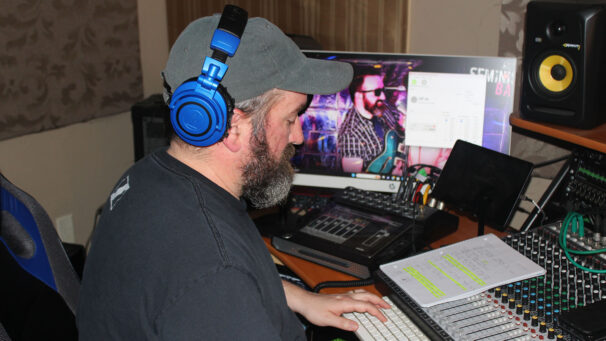 Host Randy Hamilton broadcasting the Right Deadly Radio Show on CKDU.