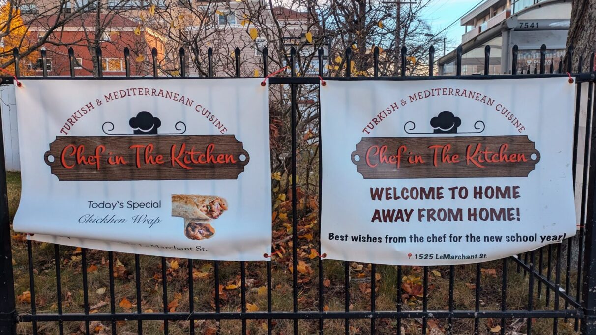 Chef In The Kitchen banners advertising that "Best wishes from the chef for the school year"