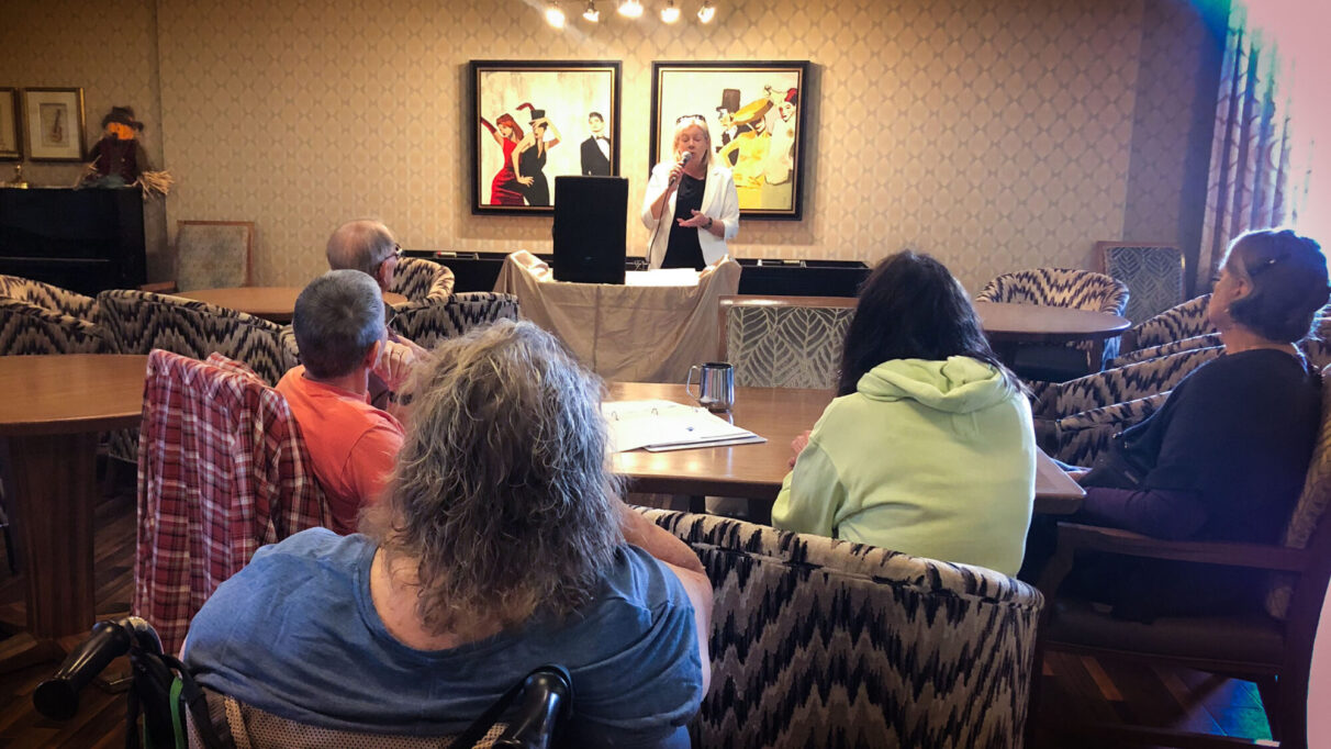 Lovelace speaks to seniors at Parkland Retirement Living in Clayton Park on 12 Oct. 2024. She remained adamant about the need to plan for the next generation despite the older demographic of voters she spoke to.