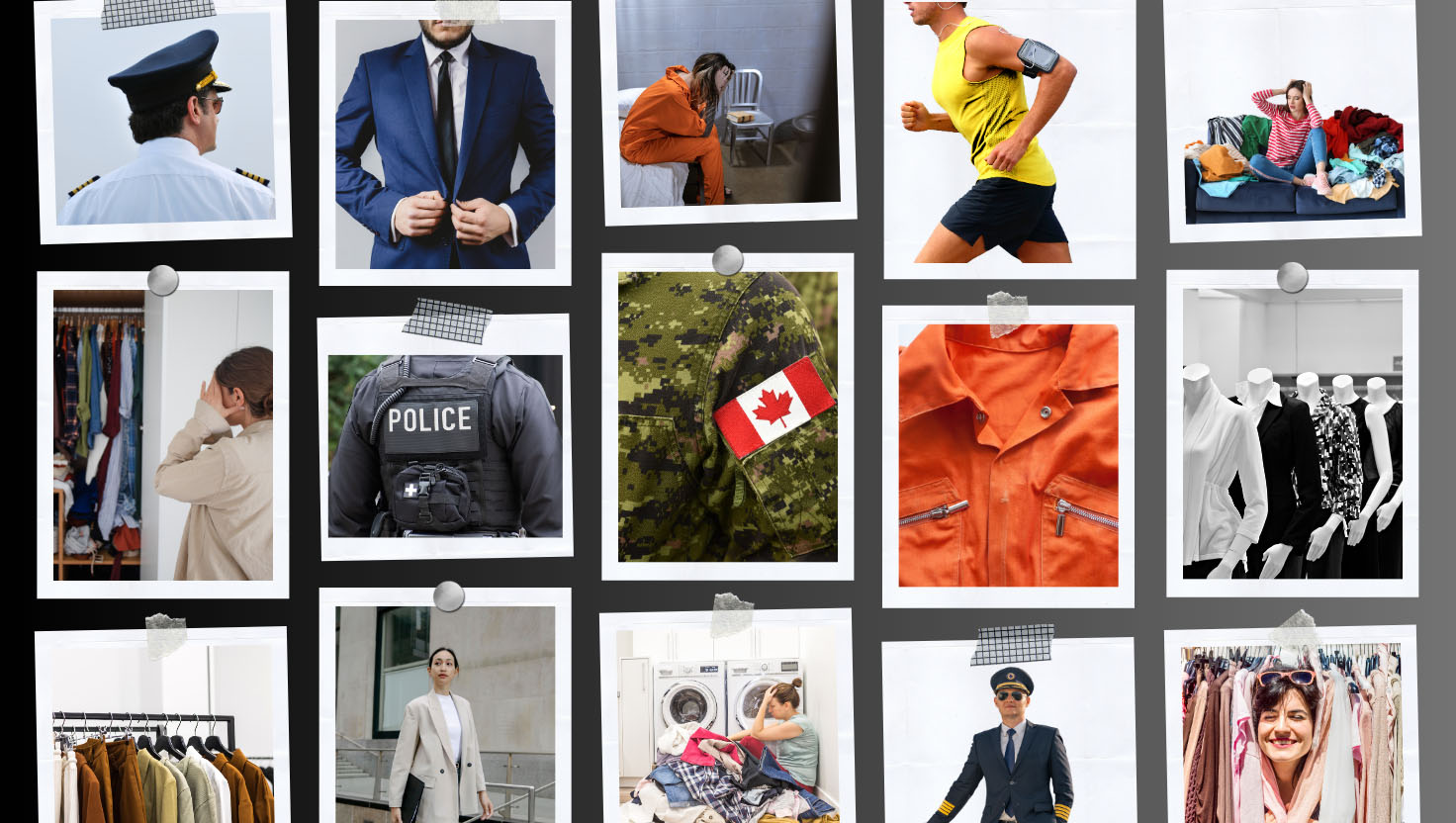 A collage of uniforms and clothing.