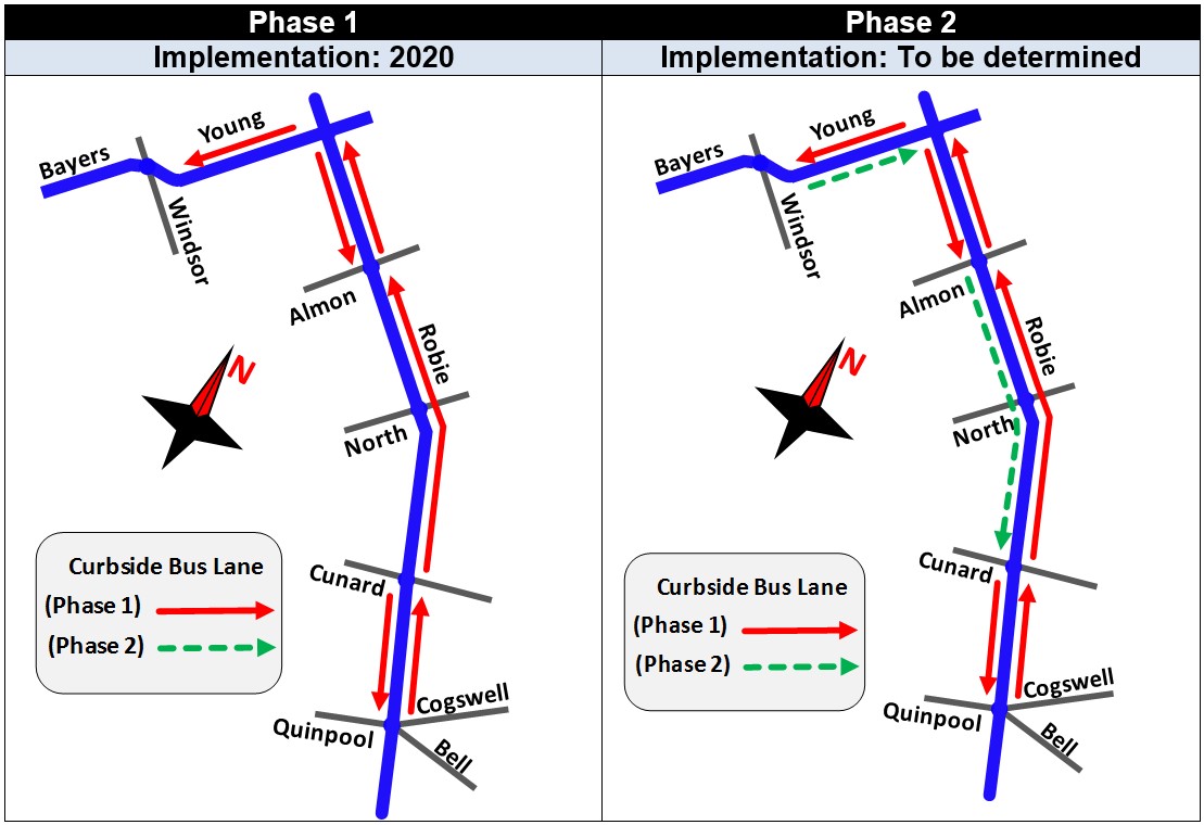 A map of the Robie Street/Young Street Transit Priority bus route expansion plan.