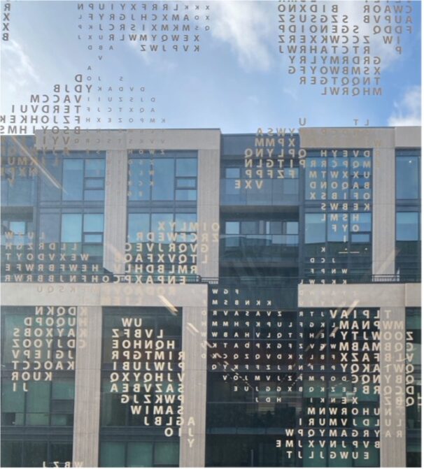 Letter stickers on public library windows