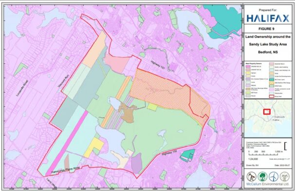 Figure 1: Map of the Sandy Lake SPA. The SPA is on the Western shore of the lake. (Image credit: Halifax.ca)