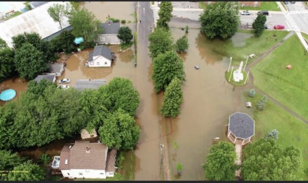 A flooded street.