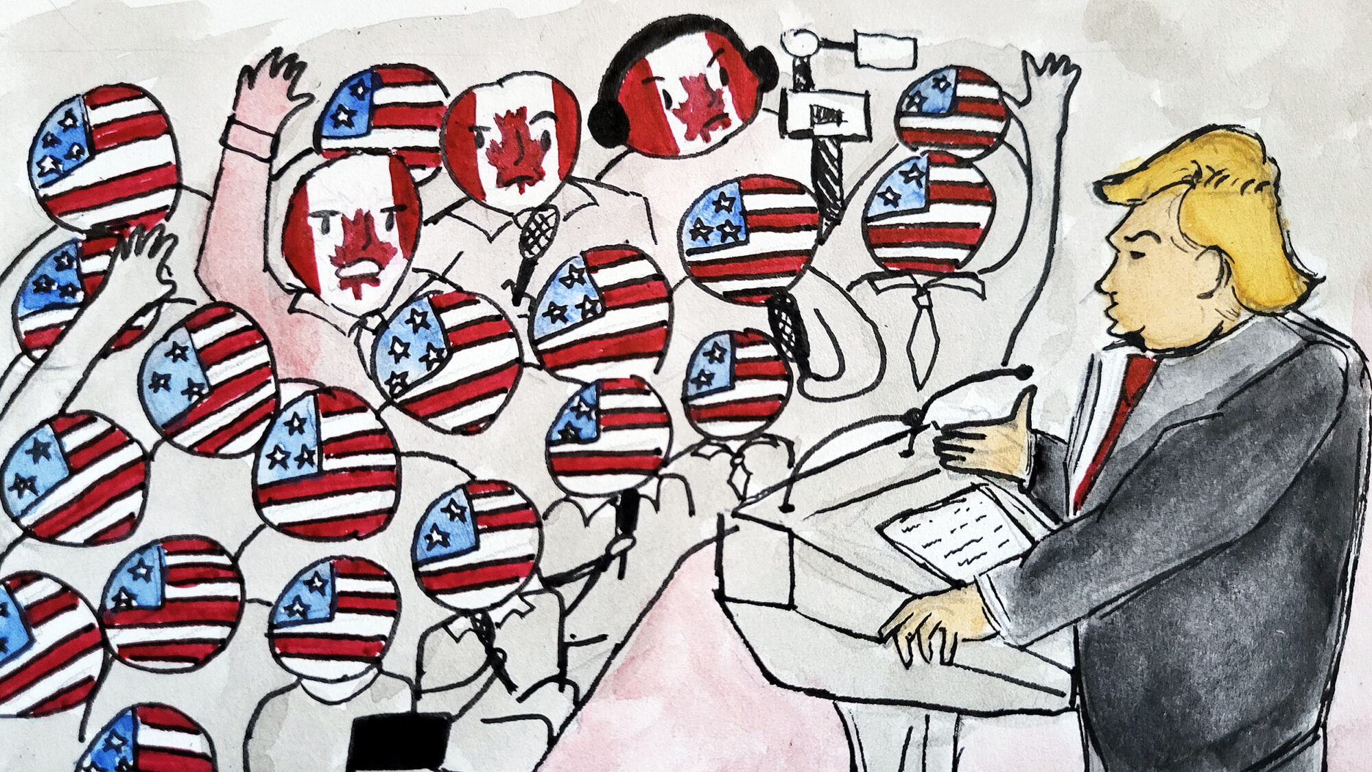 Canadian journalists in a sea of their American counterparts during a White House briefing with President Trump.