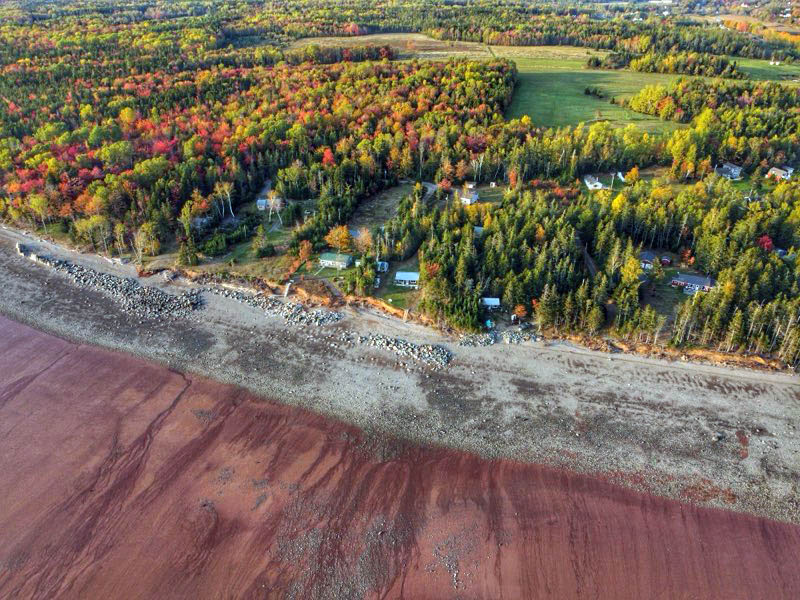 A drone photo of the coastline in Nova Scotia.