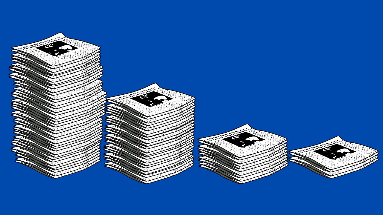 Decline piles of newspapers.