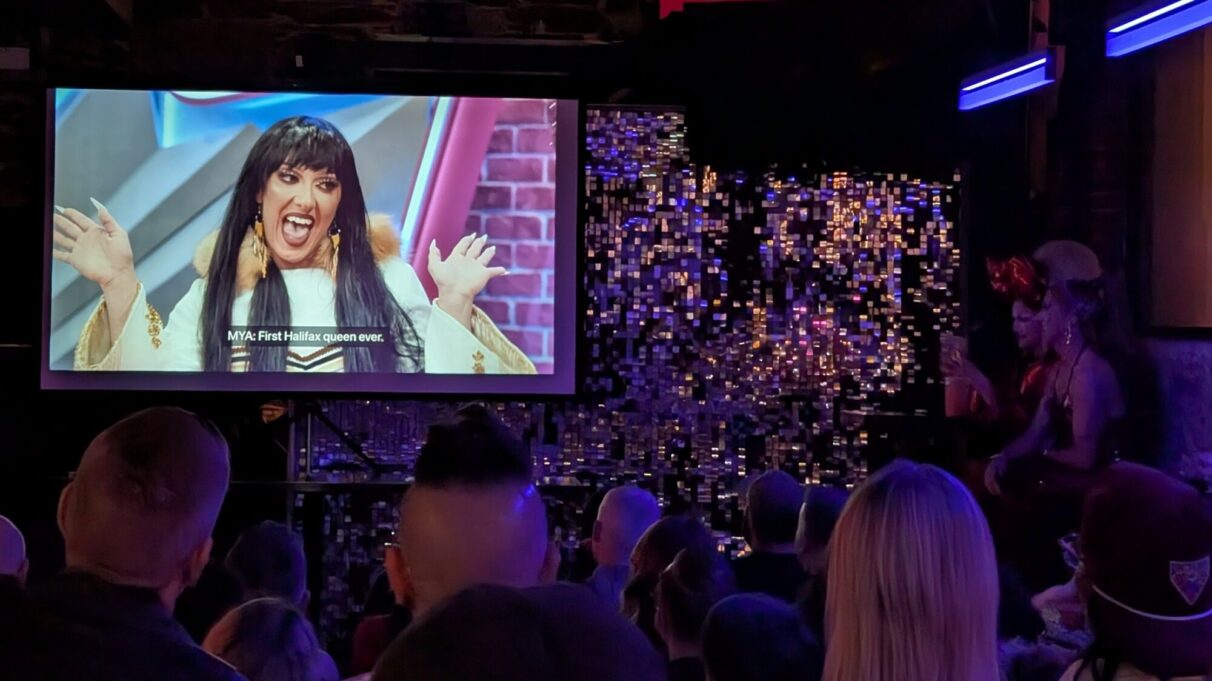 The Stardust Bar + Kitchen in Halifax, Nova Scotia was hosting Canada’s Drag Race Season 6 premier viewing party episode one. Foxx is seen here representing the first Inuk and the first Halifax artist to be on the show.