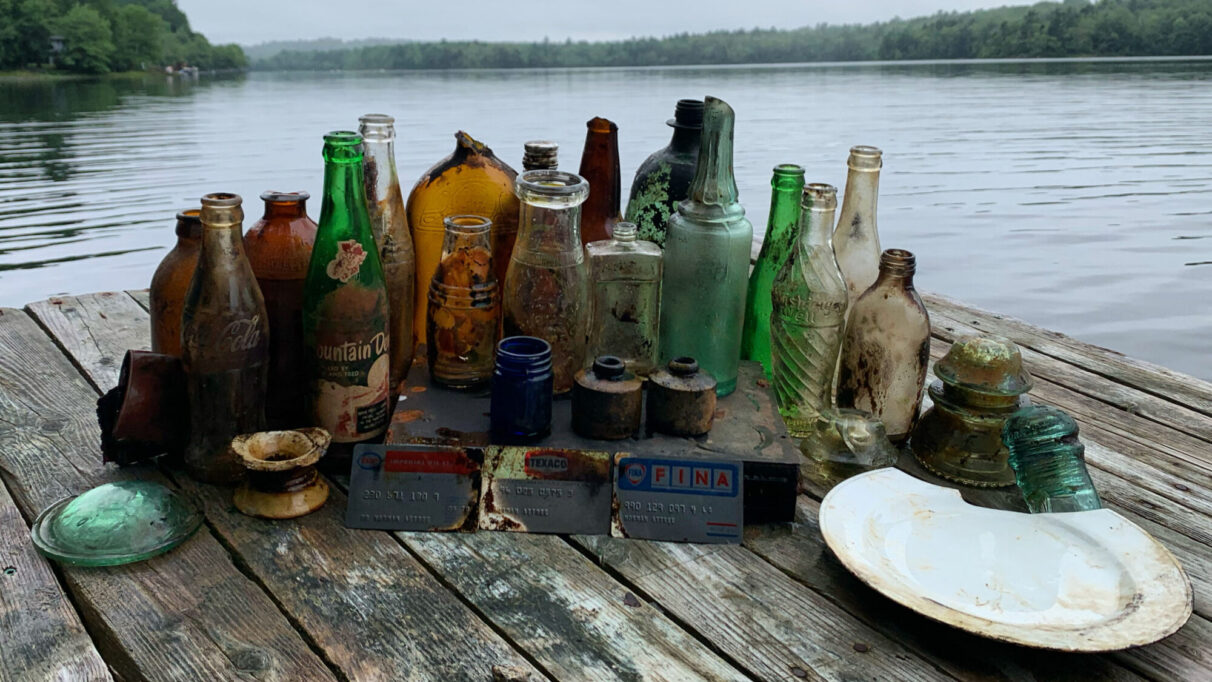 Bottles and other items found by McMullen while snorkelling.