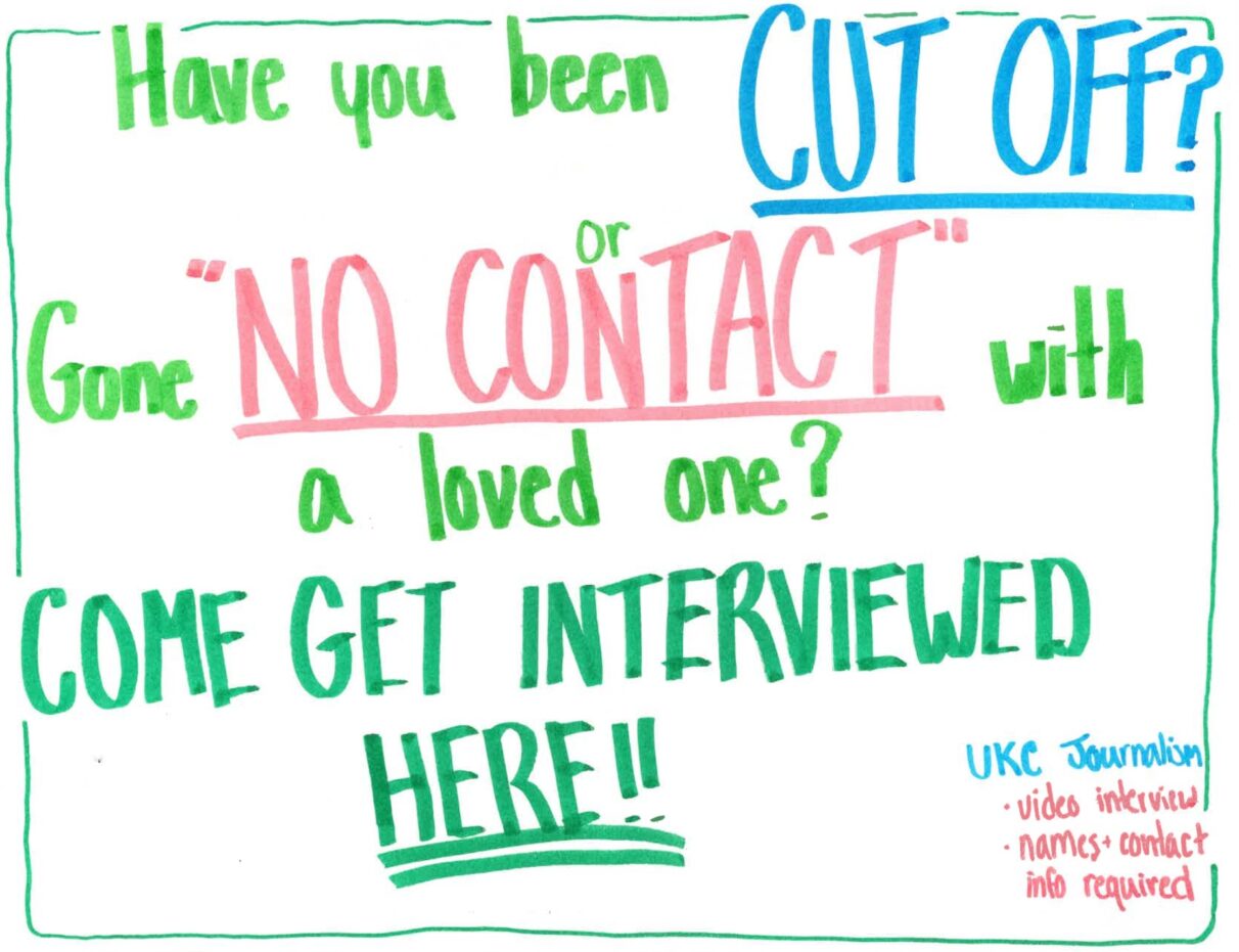 A handmade sign as a call for interviewees.