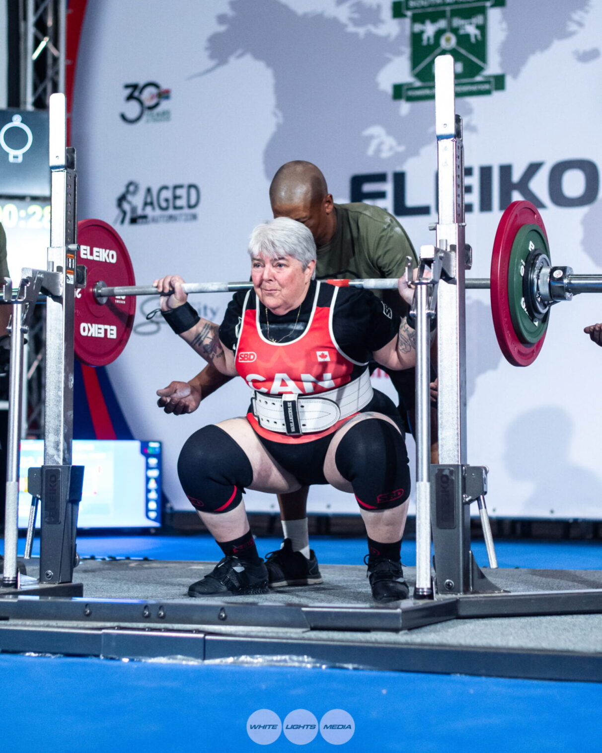 Sue Bonneau squats at the 2024 Commonwealth Championships Sun City, South Africa.
