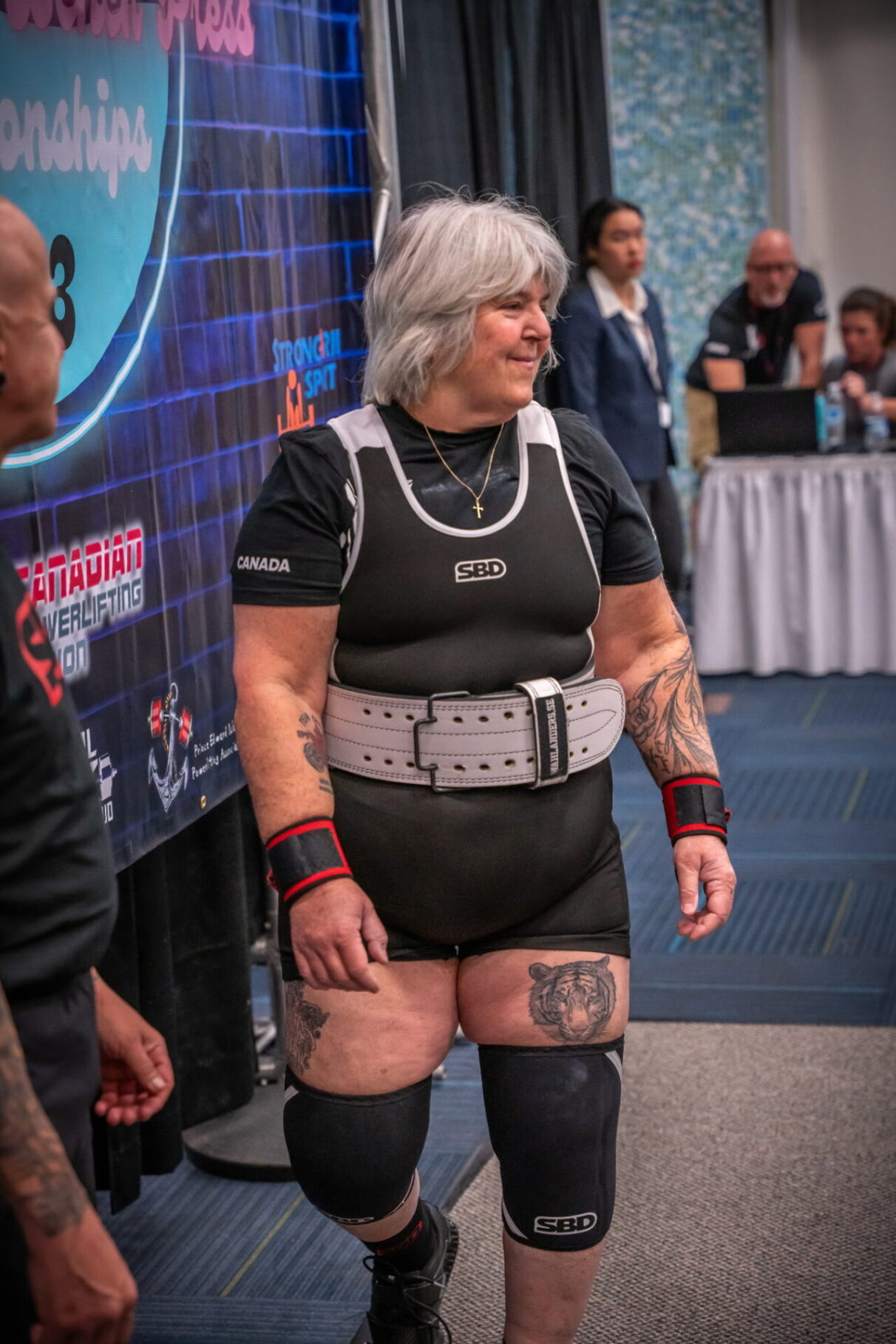 Sue Bonneau smiles at the 2023 CPU Eastern Powerlifting Championships in Summerside, PEI.