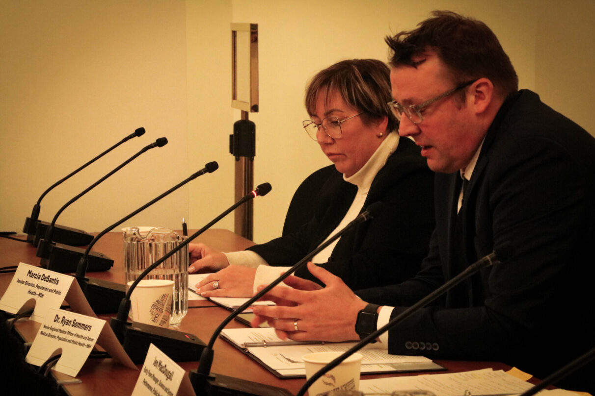 Dr. Ryan Sommers and Marcia DeSantis speak at The Standing Committee on Health meeting.