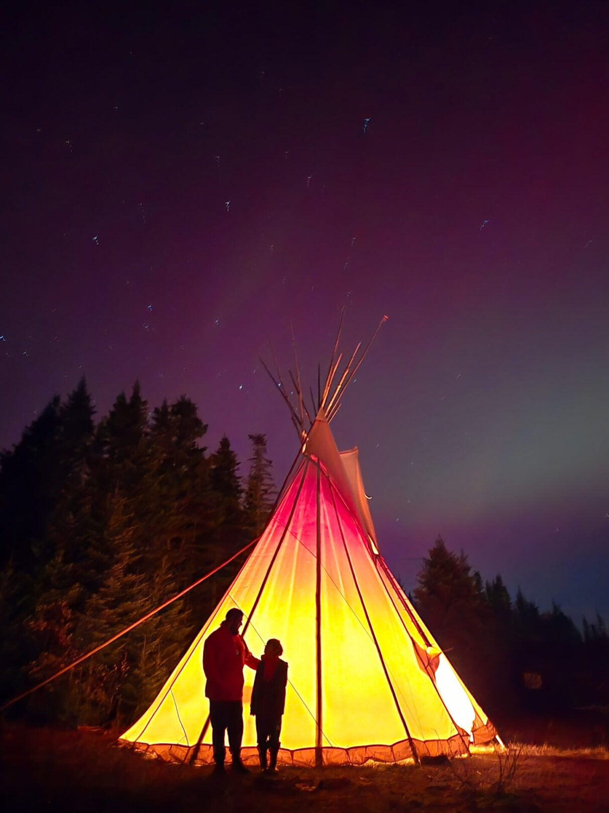 Marshall and son, Jordan Jr. at a cultural camp for youth teenagers in the Cape Breton Highlands, October 2024.
